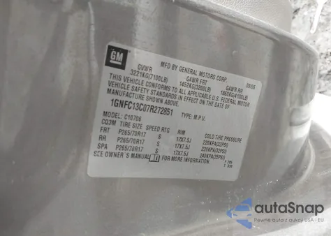 2007 Chevrolet Tahoe Ls from USA, damaged, VIN 1GNFC13C07R272851